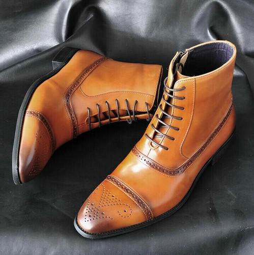 Herren Kleid Formelle Stiefeletten Chelsea Stiefel Leder Wingtip Hoch Top Schuhe - Bild 16 von 30