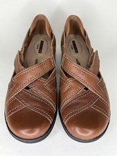 clarks collection shoes slip on flats women size 8M brown leather upper