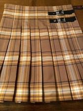 School Girl Black Or Brown Plaid Skirt Pleated Sz 1 XS W 12 5/8 L 16
