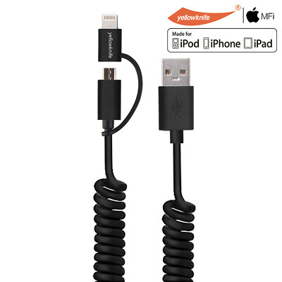 Coiled 2-in-1 Charge & Sync Micro USB Cable For Android iPhone / Samsung/ HTC