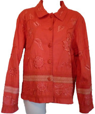 Coldwater Creek Petite XL Plus pink coral floral embroidery lined jacket blazer