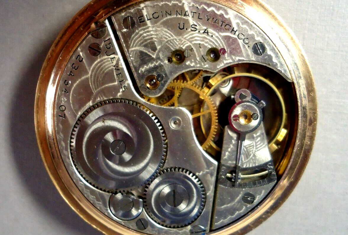 Men's Elgin Pocket Watch Open Face Gold Filled Circa 1920 Running 49mm