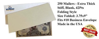 250 Thick Folding Mailers #10 For UNC Currency Bill FDC Block By Cheshire 3.75x9