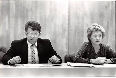 Pressefoto.MLE10771.30x20 cm ca.Paris.1982.Maxime Gremetz.Konferenz