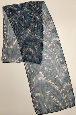 55 A Blau Abstraktes Design Modern Vintage Chiffon Schal