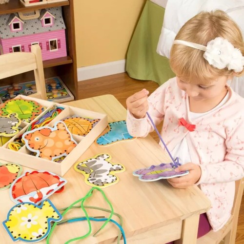 Melissa & Doug Alphabet Wooden Lacing Double-Sided Panels and Matching Laces