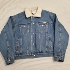 Calvin Klein Jacket Mens Large Blue Denim Sherpa Lined Trucker Jean Work Cowboy