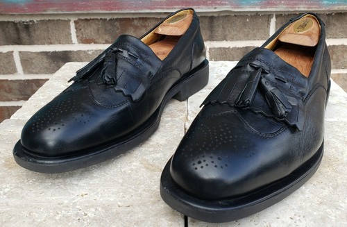 Sandro Moscoloni 8101 black leather wingtip kiltie tassel loafers Men's 8.5 D