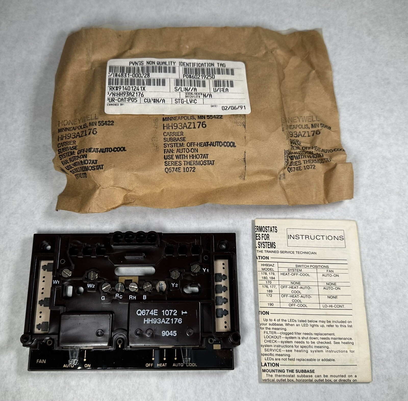 NEW Honeywell HH93AZ176 / Carrier Q674E 1072 Thermostat Subbase