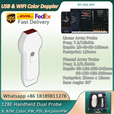 128 Element 3 in 1 USB Wifi Color Doppler Ultrasound Linear + Phased Array Probe