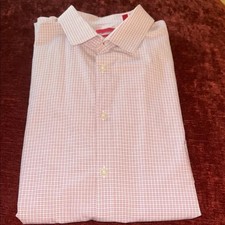 Hugo Boss Mens Dress Shirt 16.5 34/35 Pink White Red label Checkered Slim Fit