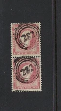 Norway 1856 8 sk carmine fine vertical pair with numeral 282 cancels Facit 5