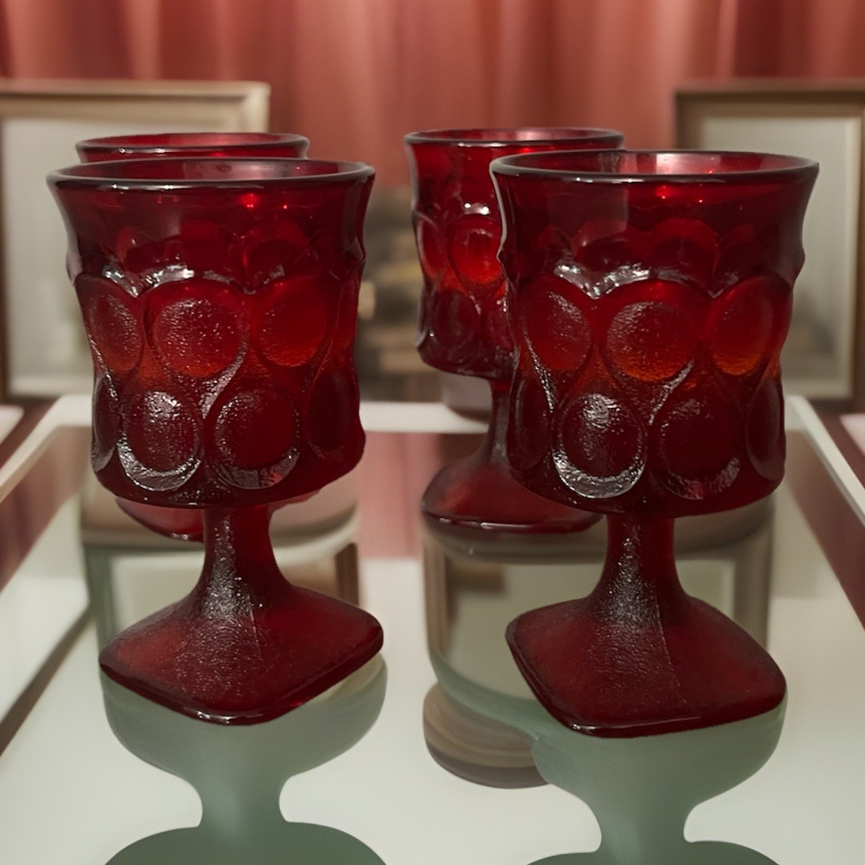 Lot Of 4 Glasses 5”VTG NORITAKE SPOTLIGHT RUBY RED CADMIUM GLOWS
