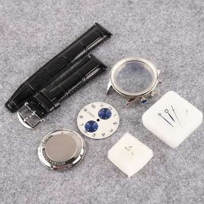 41mm Stainless Steel Watch Case + Leather Strap + Dial + Hands for 7750 Movement