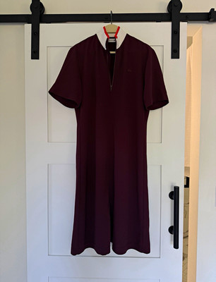 Lacoste Burgundy T-Shirt Dress 38 Mock Neck Short Sleeve Full Zip Knee