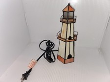 Tiffany-Style-Stained Glass Lighthouse Table Lamp - 10.5" Accent Light.READ DESC