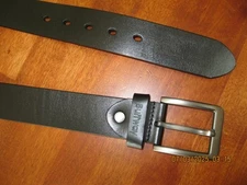 NEW Buffway Men's 1.5" Full Grain Black Leather Belt BrushedMetal Buckle Sz 32