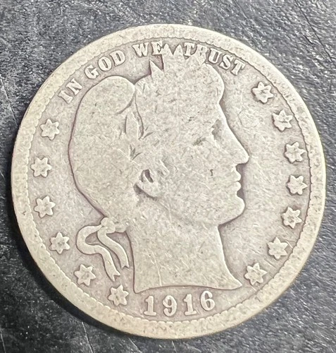 1916 Barber Quarter Circulated Good #738 Silver 90%