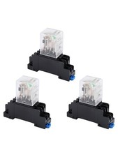 Set of Three DPDT Electromagnetic Power Relays DC 12V with Base for Easy Setup