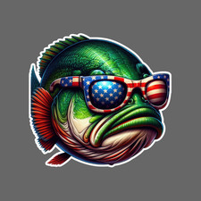 Fishing Sticker Vinyl Decal Patriotic Green Bass With Flag Shades Bold USA Art