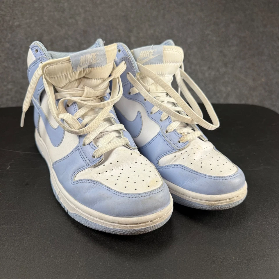 Nike Dunk Zapatillas Altas Blancas y Azules Zapatos de Cuero Atléticos para Mujer 6.5 Foto 3 de 4