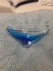 Vintage Murano Hand blown Glass Venetian Gondola Boat Cobalt Blue Ashtray Dish