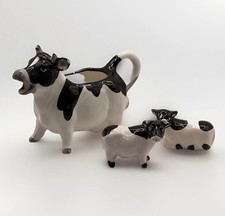 Vintage Otagiri Ceramic Black & White Cow Creamer & Salt/Pepper Shaker Set(3)