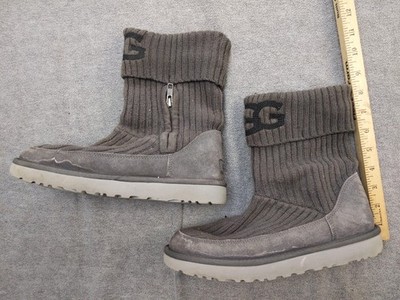 UGG Boots Womens Size 8 39 Gray Suede Mid Calf Sock Zip Winter 1105709