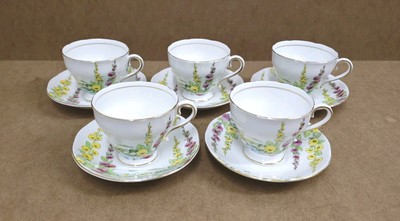 Vintage Salisbury Bone China Teetasse & Untertasse X5 Gladiolenmuster Blumenmuster