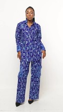Handmade African Print 2-Piece Set for Women  Button-Up Shirt  Wide-Leg Pants