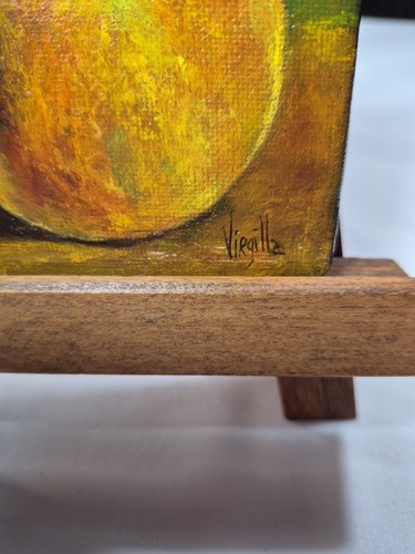 "Pears With Leaf" Oil On Canvas Signed By Virgilla 6" x 6" EASEL NOT INCLUDED - Picture 2 of 13