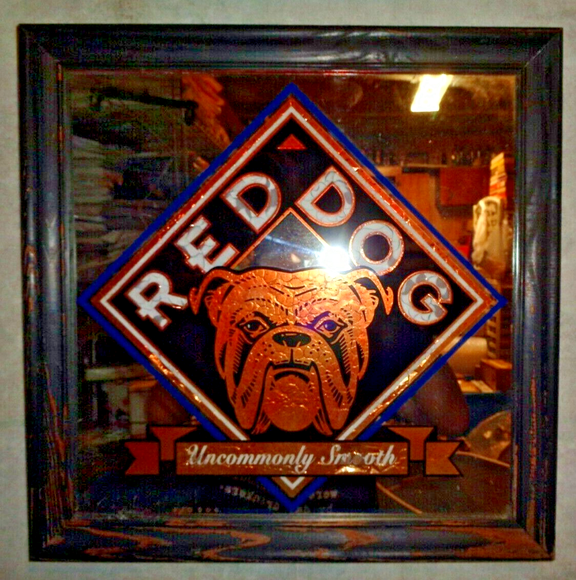 Vintage RED DOG Framed Mirror 1994 Plank Road Brewery Uncommonly
