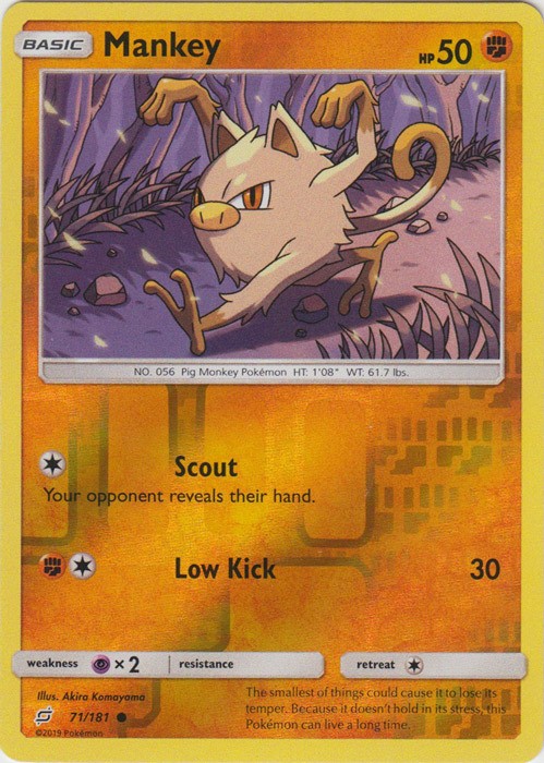x4 Mankey - 71/181 - Common - Reverse Holo Pokemon SM9 Team Up M/NM