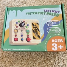 Wooden Busy Board Sensory Toy With LED Light Switch Control Board Children Games