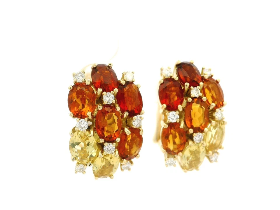 Pendientes colgantes Huggie con racimo de diamantes y cuarzo citrino multicolor de oro macizo Foto 2 de 4