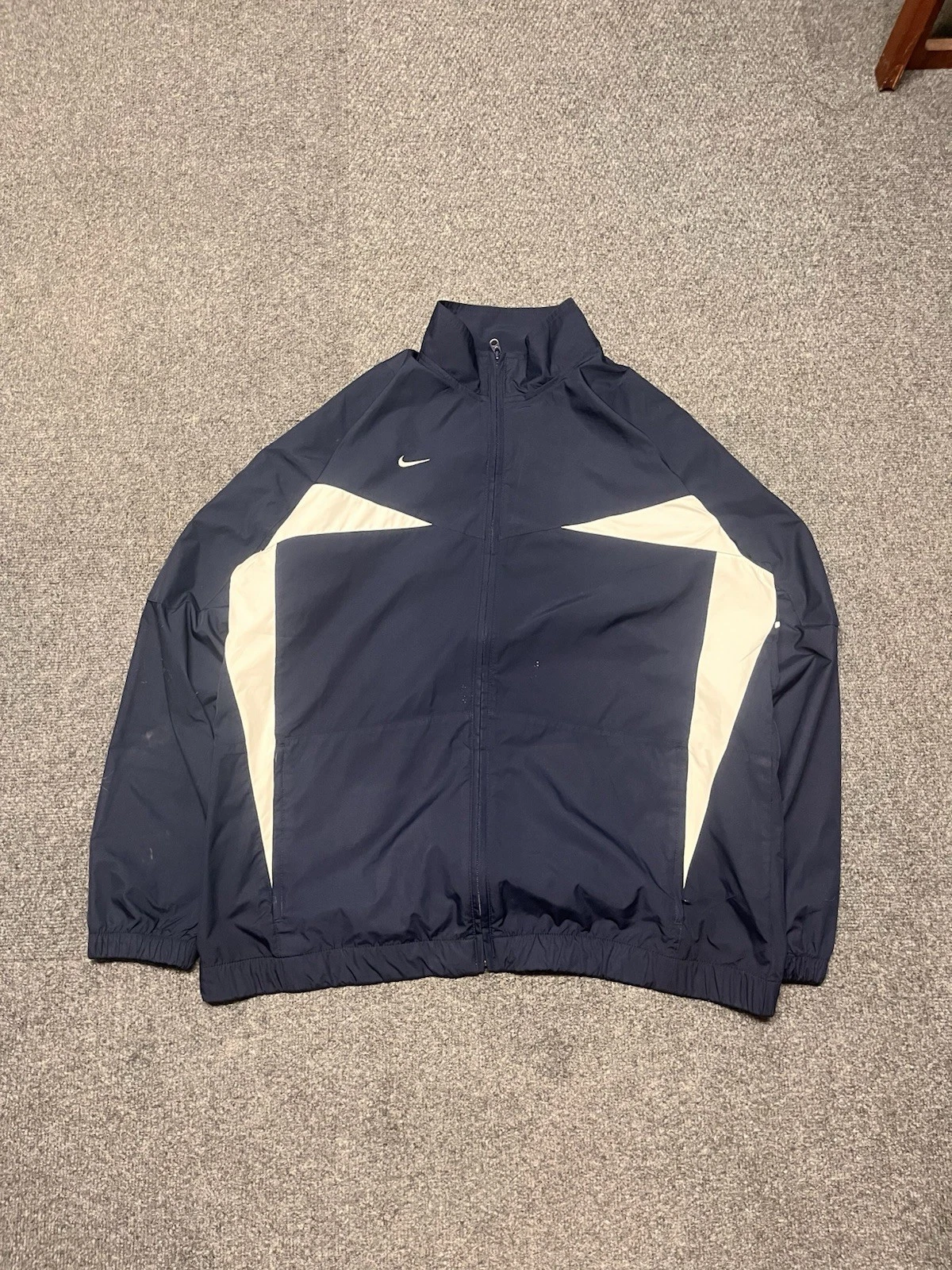 Y2K Nike Navy Zip Up Windbreaker Jacket Size XL Measurements Shown
