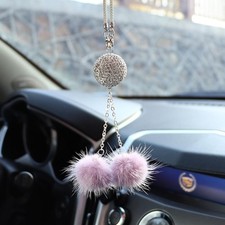 Car Rear View Mirror Pendant,Car Decor Accessories,Bling Crystal Round Purple
