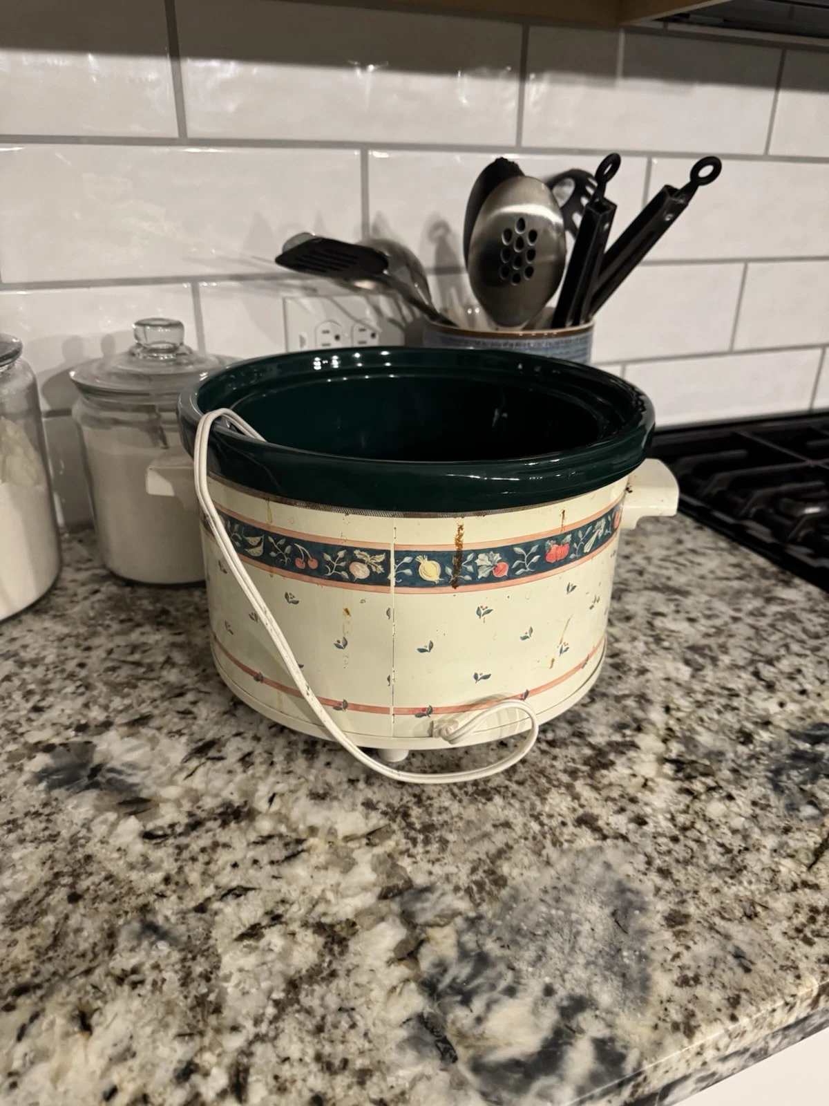 Vintage Rival Crock-Pot 5 Qt Slow Cooker Model 3355 Green Stoneware WORKS No Lid