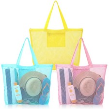 3 Pcs 3 Pcs Mesh Beach Bags Portable Mesh Shower Beach Toy Bag With Drawstrin...