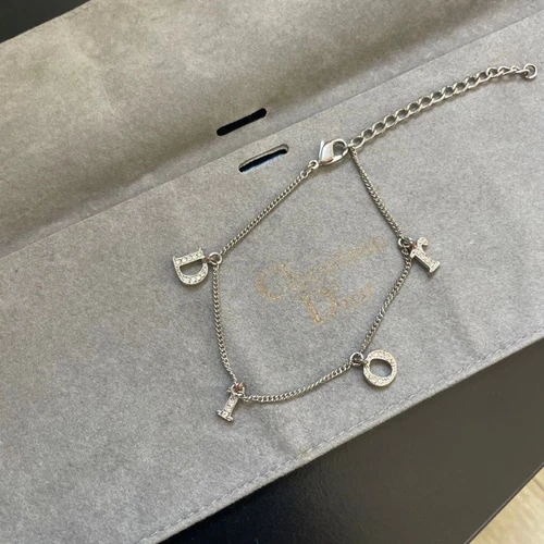 Bracelet Christian Dior Logo Argent Strass Accessoire Bijoux Femme