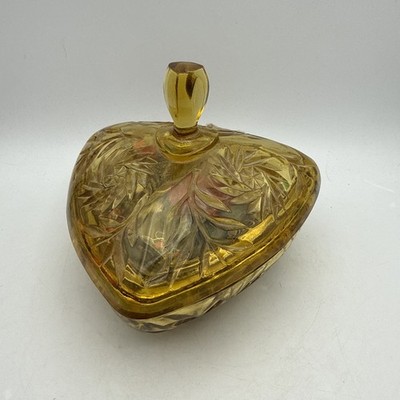 Grandma's Junk Jewelry Drawer Lot in lidded Glass Triangle Trinket Dish
