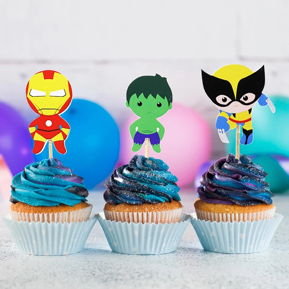 Конфетти 24Pc мультфильм супергерой Cupcake Topper для детей день рождения вечеринки торт деко - Изображение 2 из 4