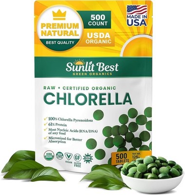 Sunlit Best USDA Organic Premium Chlorella Tablets 500 Tabs | 100% Pure Chlor...