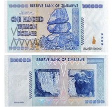 Zimbabwe 1 Hundred Trillion Dollars Silver Foil Banknote Collectible Gift
