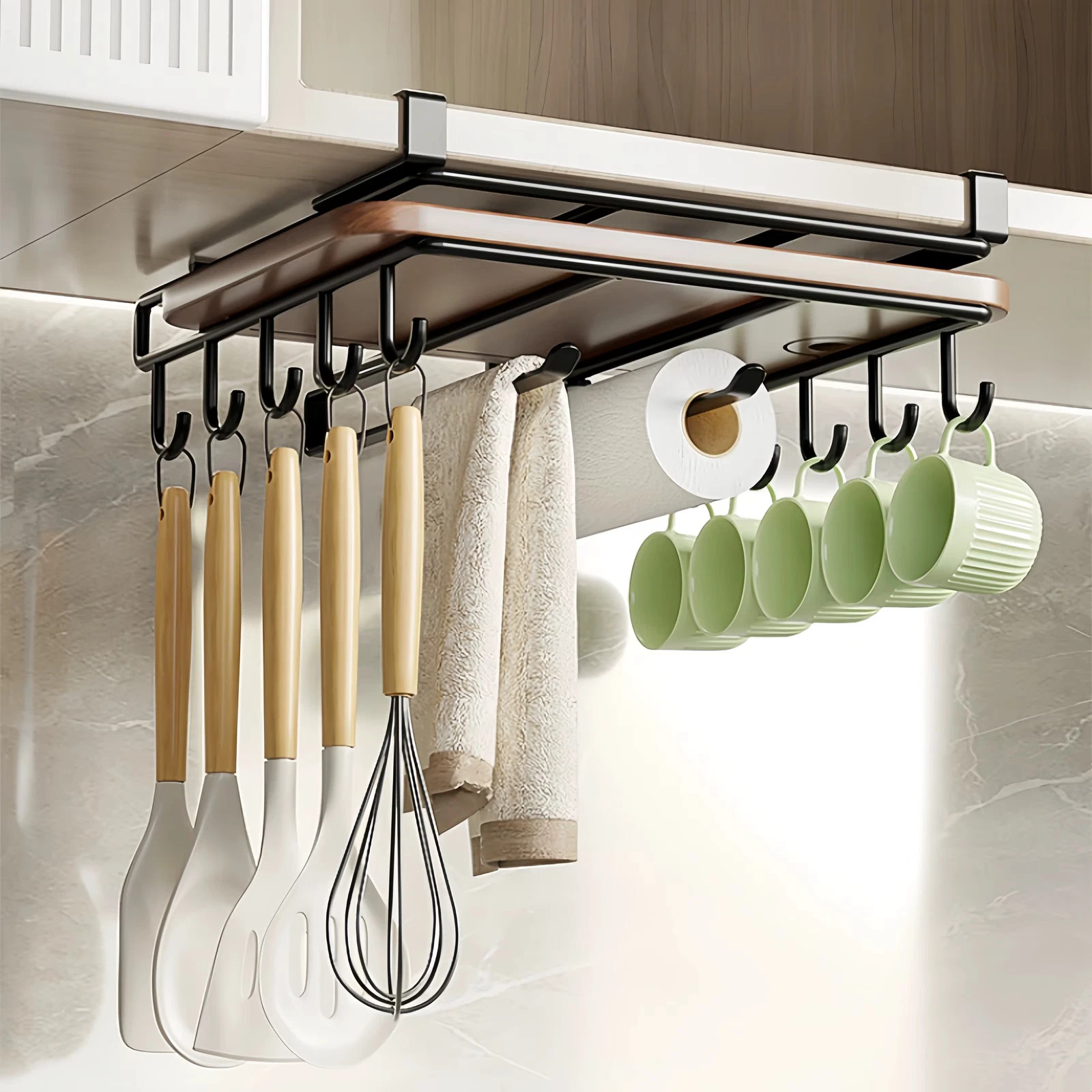 Kitchen Hanging Organizer Rack with Hooks Under Cupboard
Opens in a new window or tab