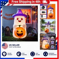 Halloween Inflatable Ghost 5 FT with Pumpkin, Built-in LED Lights Yard Decor