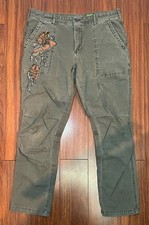 Anthropologie The Wanderer Beaded Flower Embroidered Pants Women  s Size 28