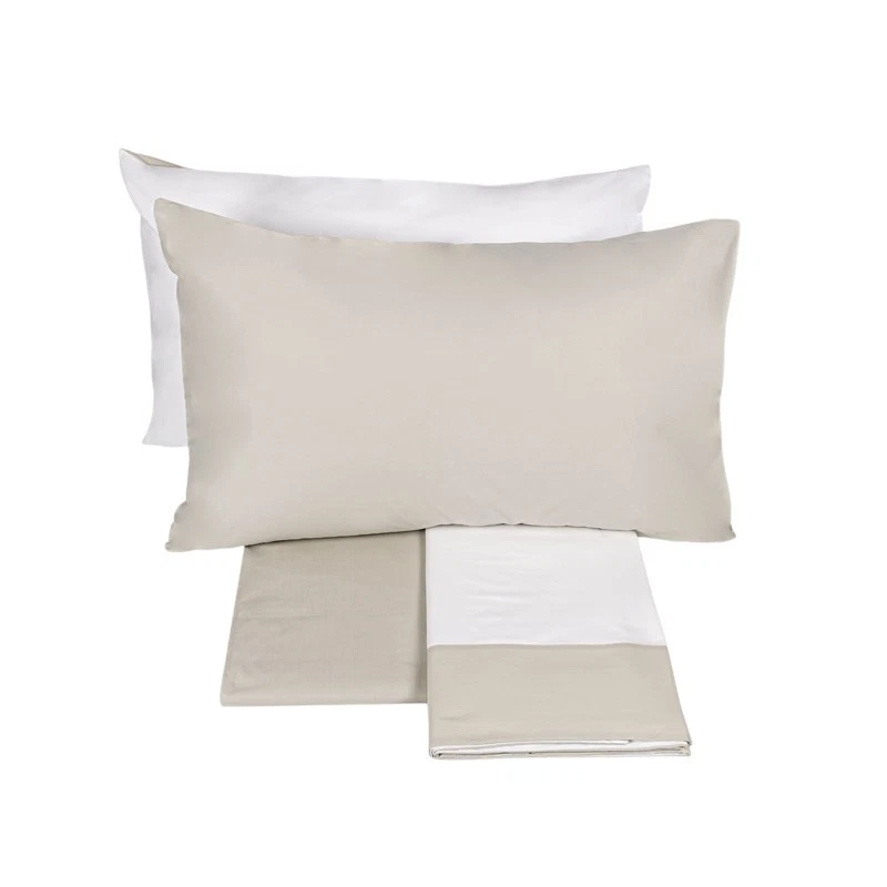 Lenzuola Completo Letto1 Piazza e Mezza 100% Cotone FAZZINI Dialogo Bianco Beige, fotografia 3 di 8
