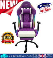 Gaming Office Chair Leather Racing  RGB LED High Back Recliner with Foot Rest