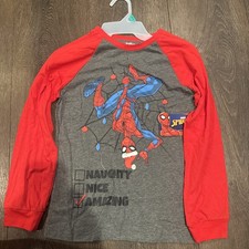 Marvel Spider Man long sleeve chirstmas Tee L 10/12 NEW Holiday